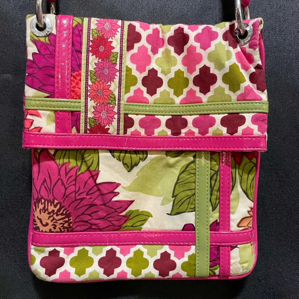 Vintage Retired Vera Bradley Hello Dahlia Flipster Hipster Crossbody Bag Pink